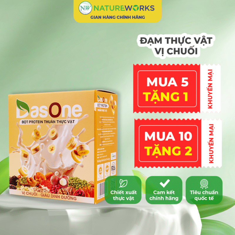 DasOne Đạm Thuần Thực Vật Vị Chuối NatureWorks 20 Gói Hỗ Trợ Giảm Mỡ Thừa