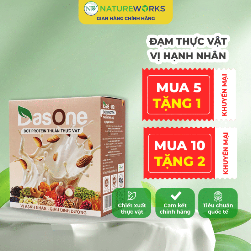 DasOne Đạm Thuần Thực Vật  Vị Hạnh Nhân NatureWork 20 Gói Hỗ Trợ Giảm Mỡ Thừa