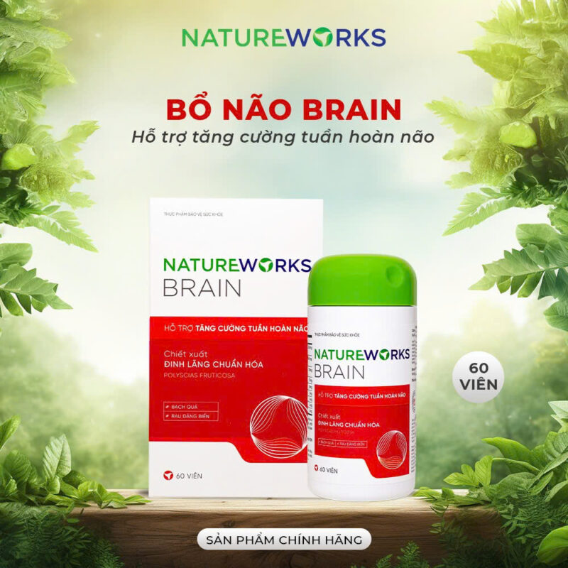 Viên Uống Bổ Não Brain NatureWorks Hỗ Trợ Tăng Cường Tuần Hoàn Máu Não 60 Viên