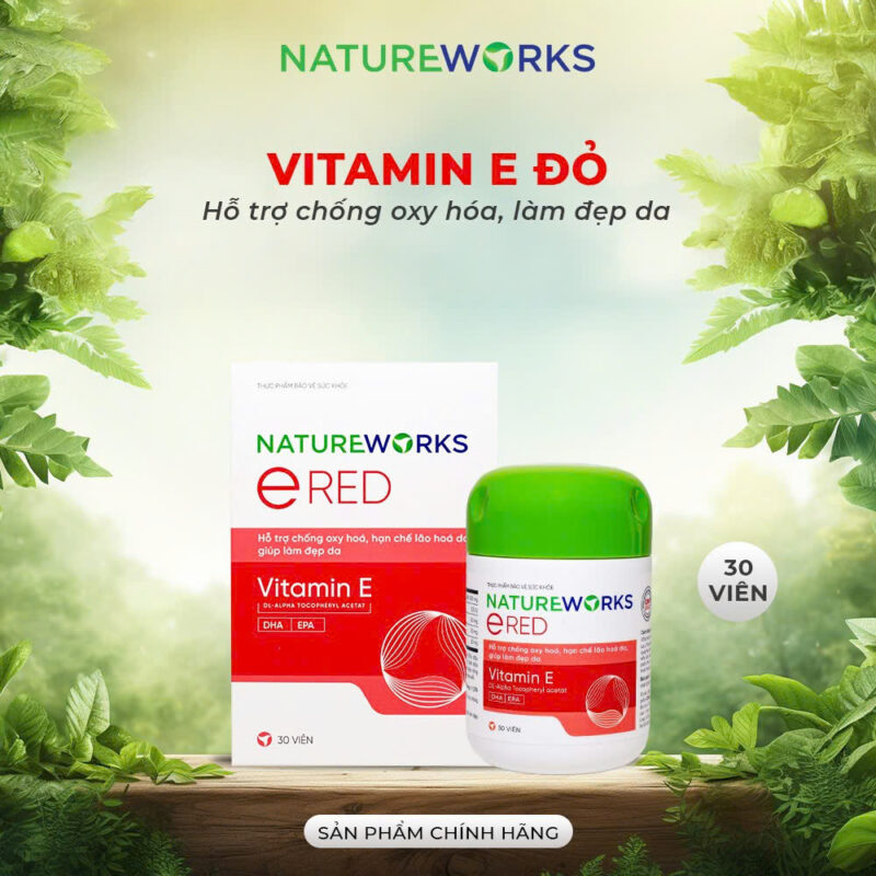 Viên Uống Bổ Sung Vitamin E Đỏ NatureWorks 30 Viên Giúp da căng mịn, Ngừa Lão Hóa